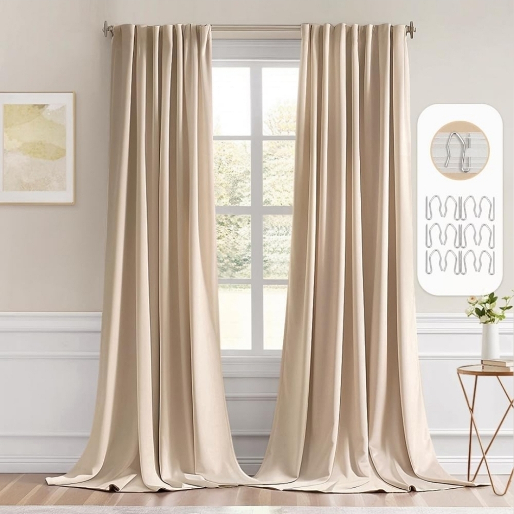 Blackout Curtains 52x102 Set 2 Beige for Living Room Bedroom Thermal Insulated
